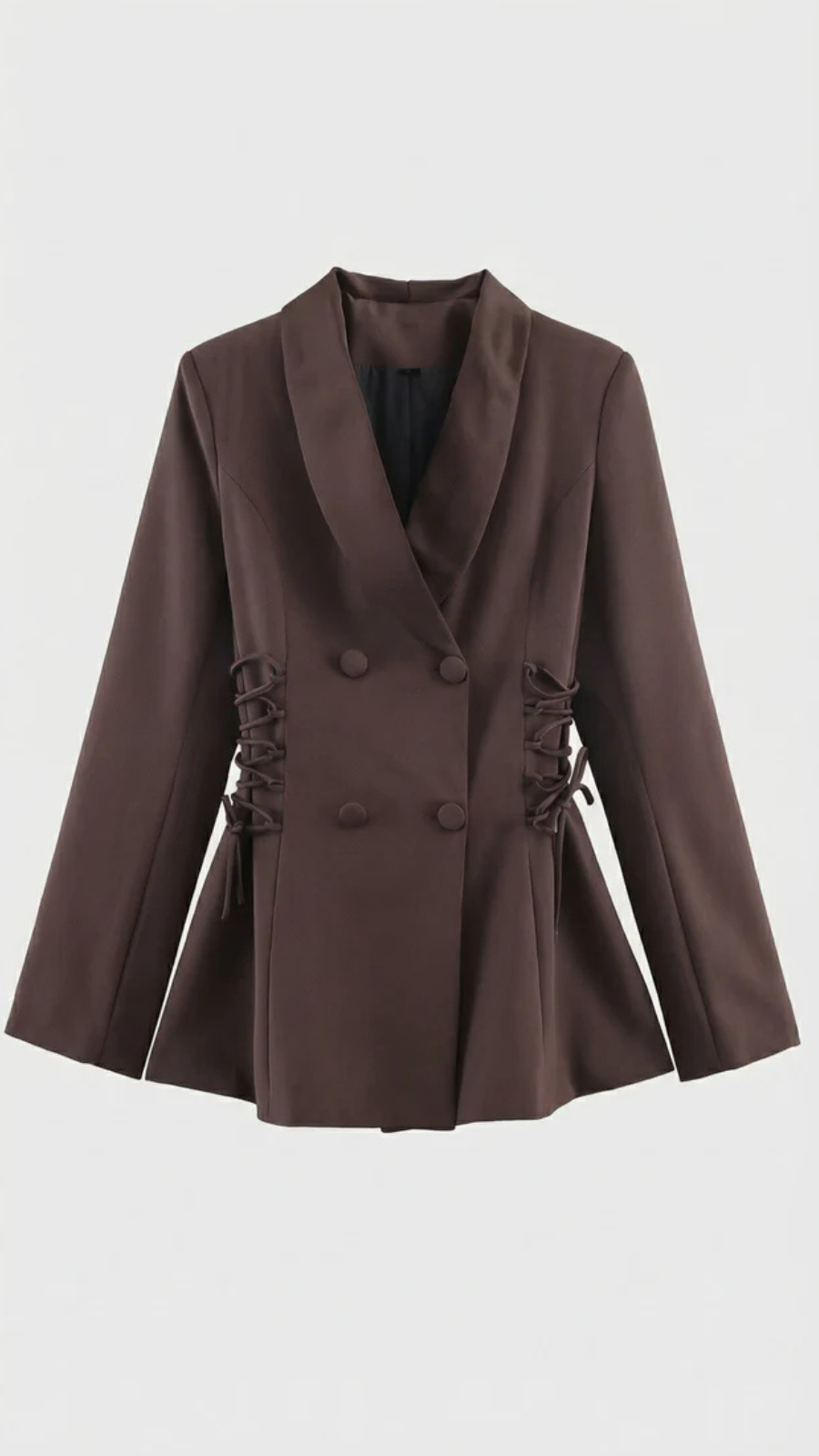 Women's Brown Double Breasted Lace Up Long Tailored Blazer