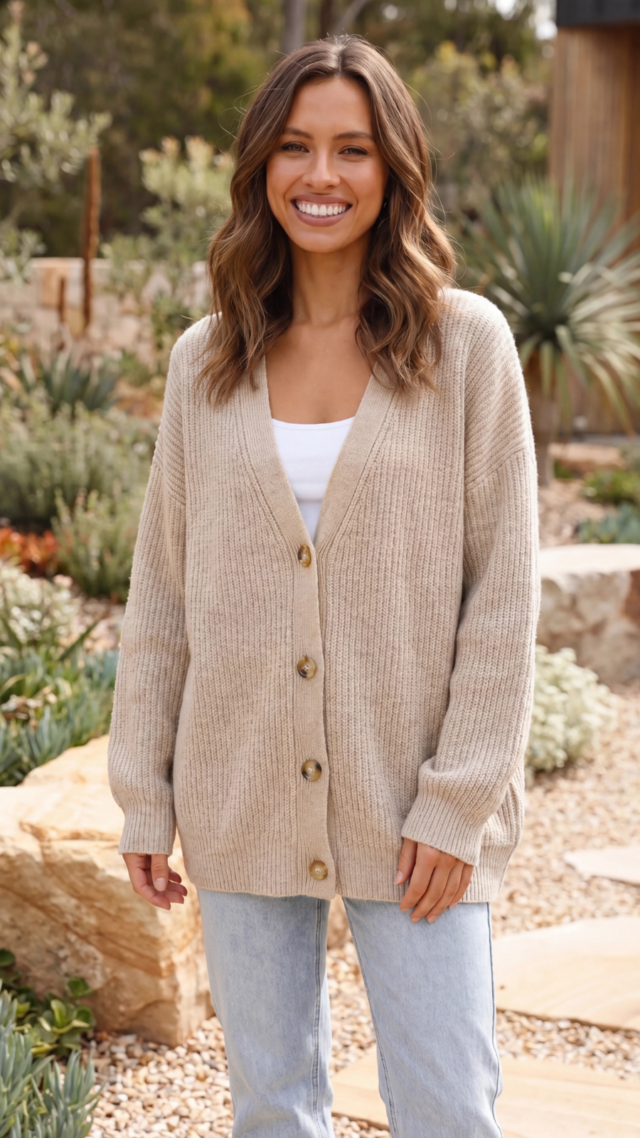 Women’s Button-Up Knit Cardigan with Long Sleeves