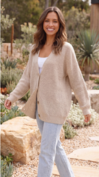 Women’s Button-Up Ribbed Knit Cardigan with Long Sleeves