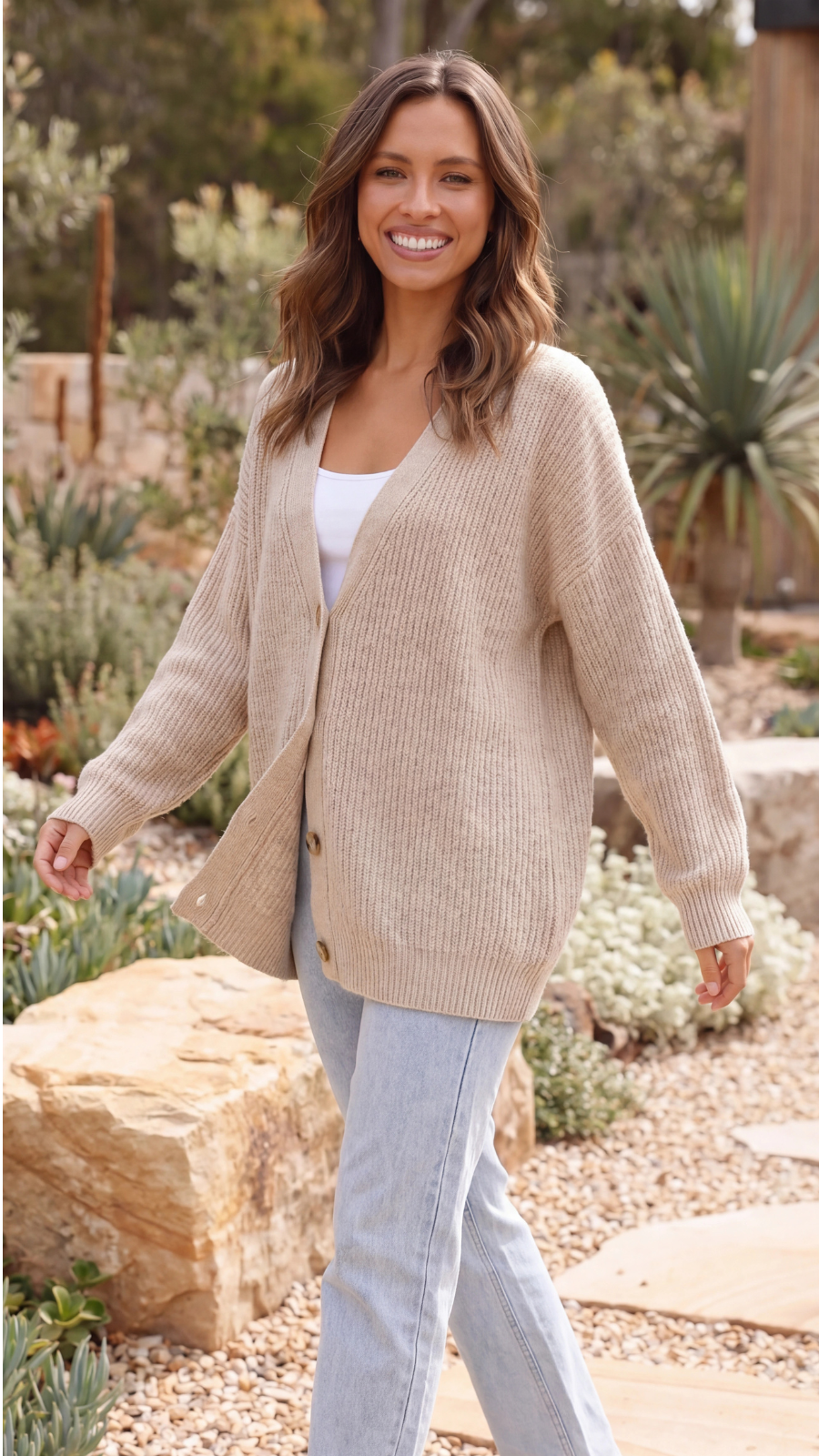 Women’s Button-Up Knit Cardigan with Long Sleeves