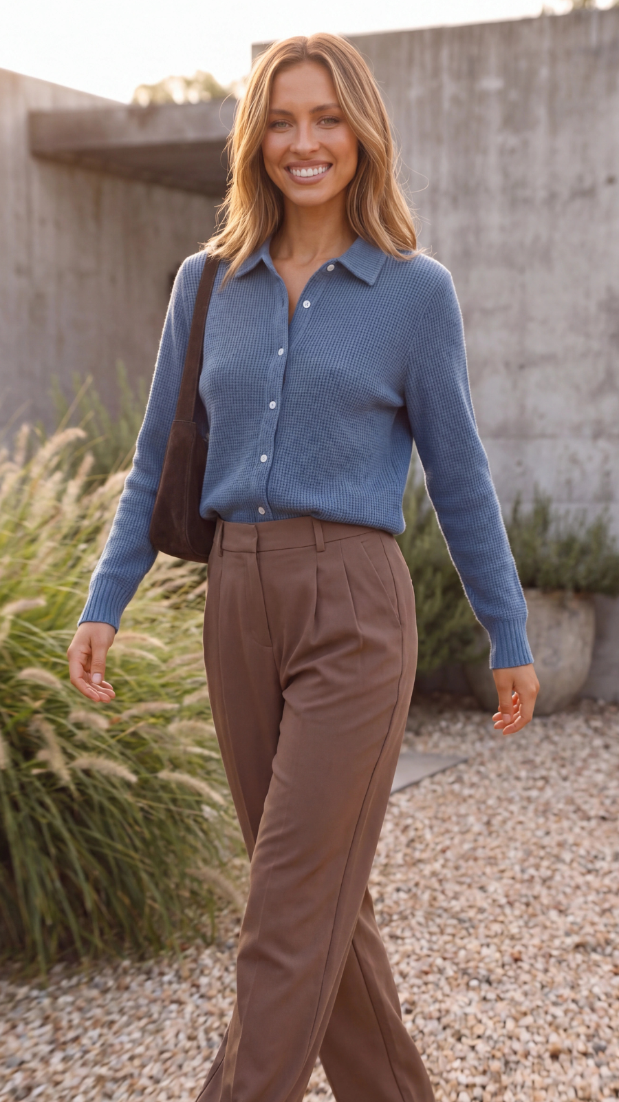 Women's Collared Waffle Knit Button Cardigan