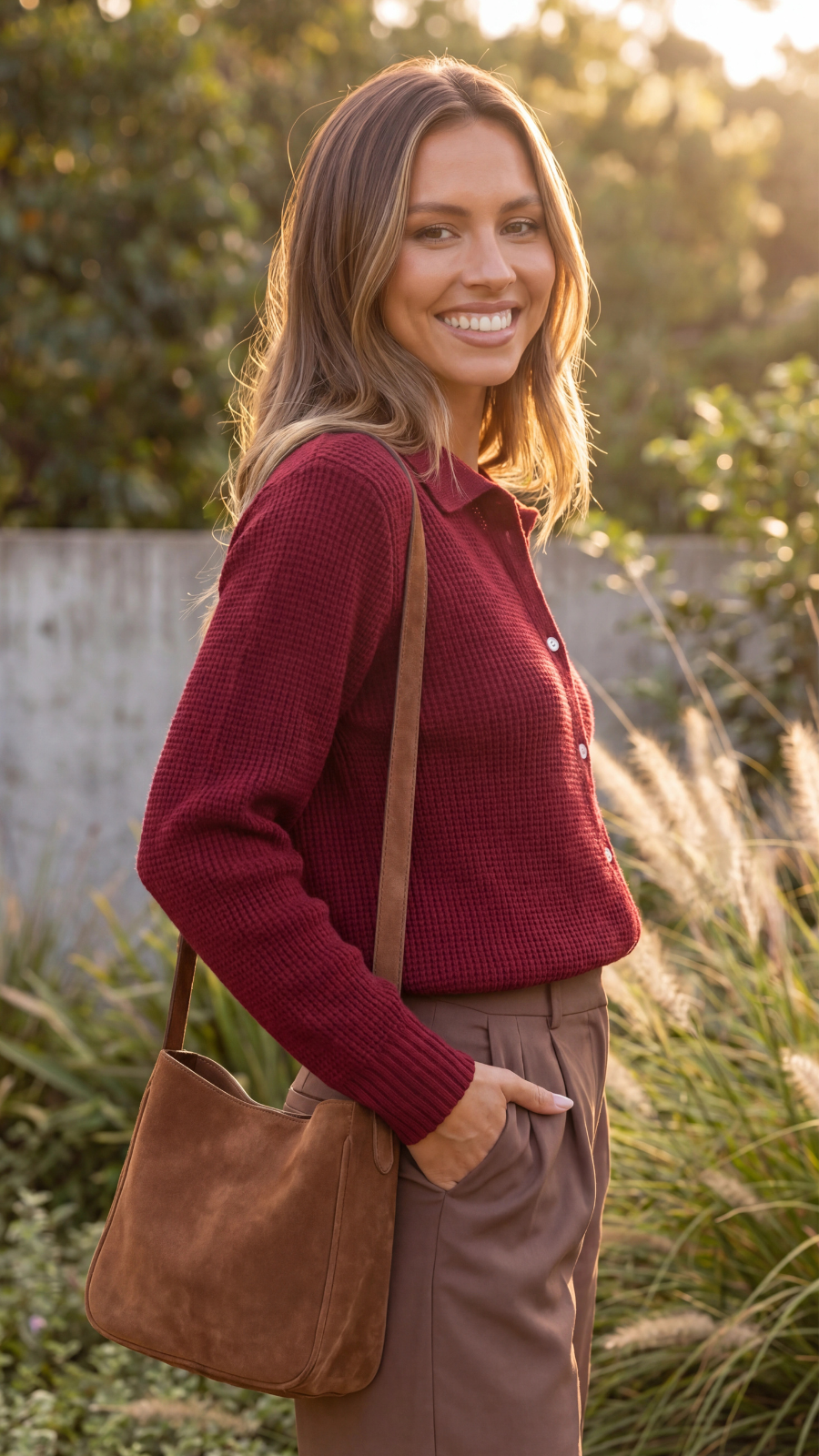 Women's Collared Waffle Knit Button Cardigan