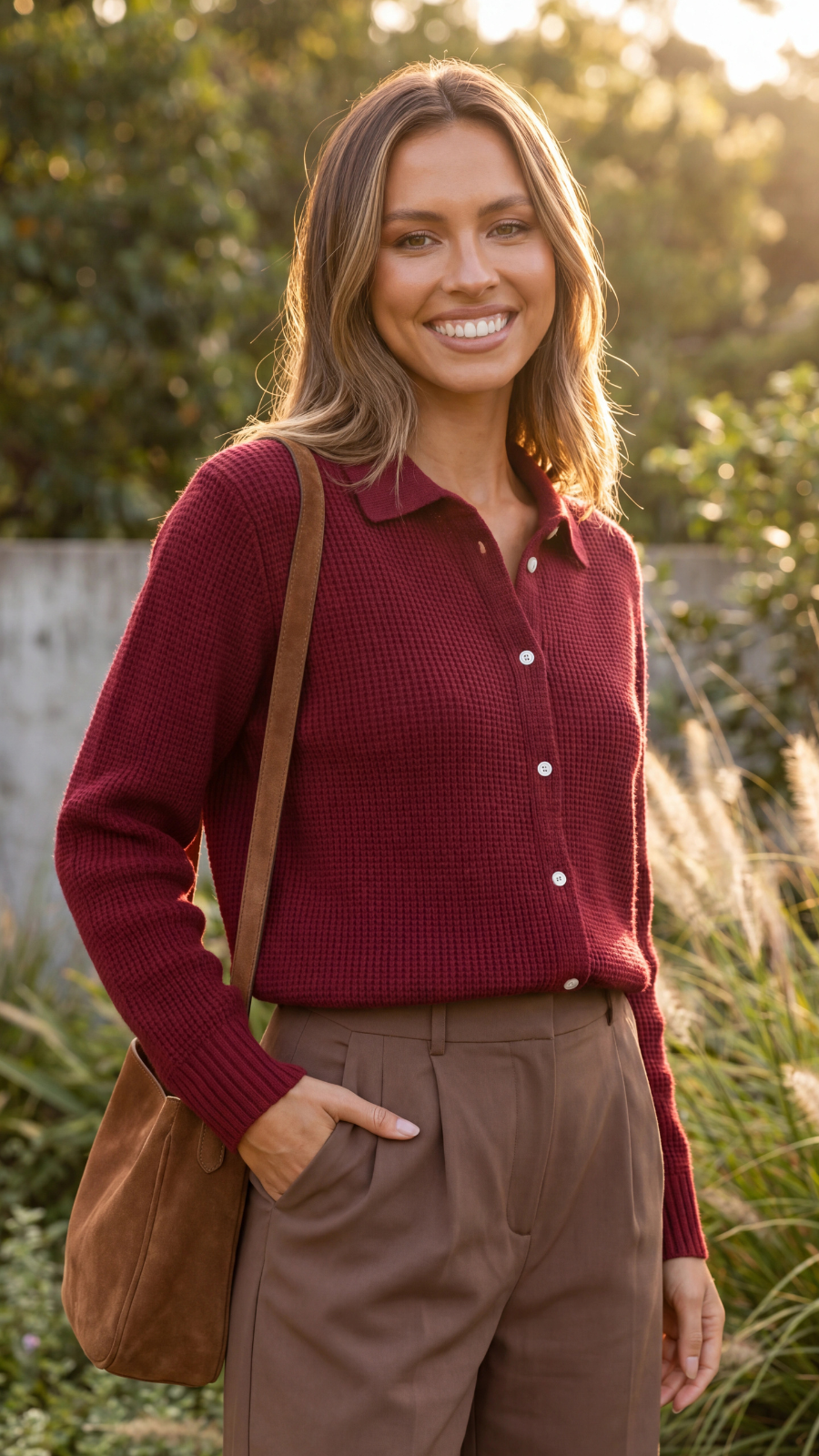 Women's Collared Waffle Knit Button Cardigan