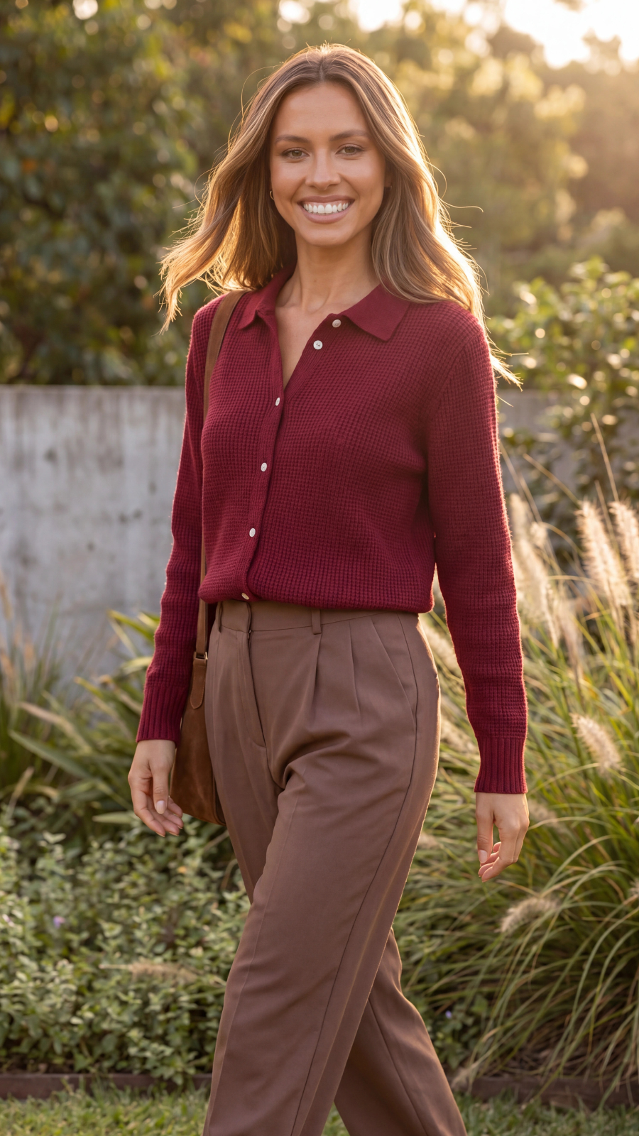 Women's Collared Waffle Knit Button Cardigan
