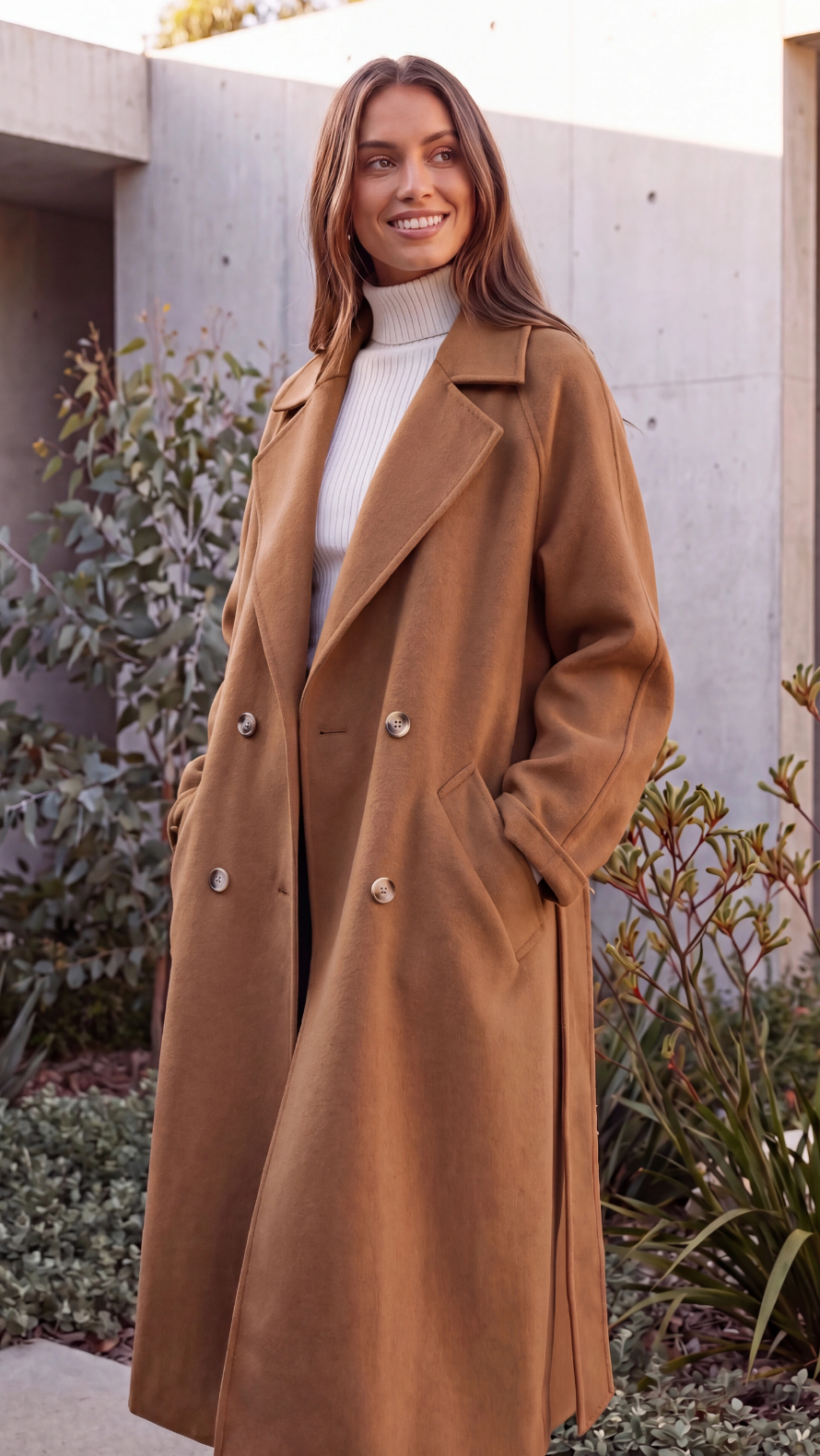 Women's Lapel Collar Double-Breasted Longline Winter Coat