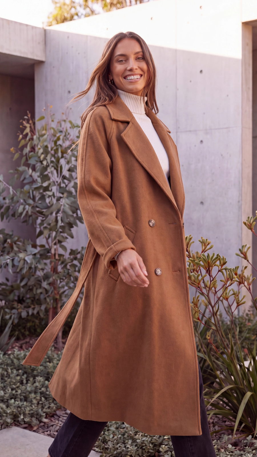 Women's Lapel Collar Double-Breasted Longline Winter Coat