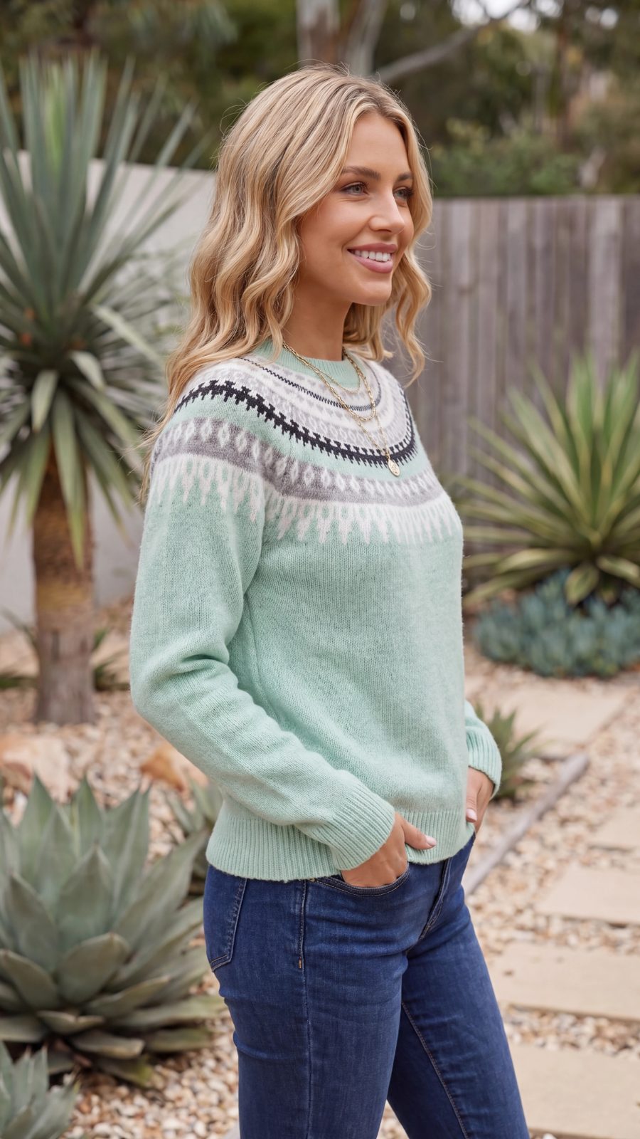Women’s Fair Isle Patterned Crew Neck Knit Sweater