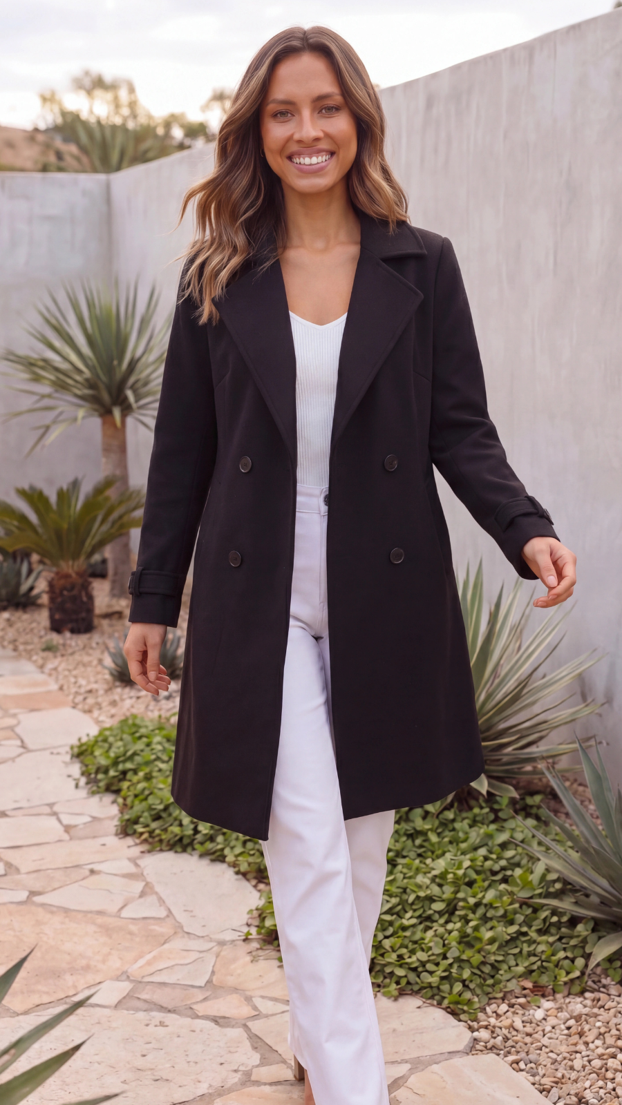 Women's Lapel Double-Breasted Long Trench Coat