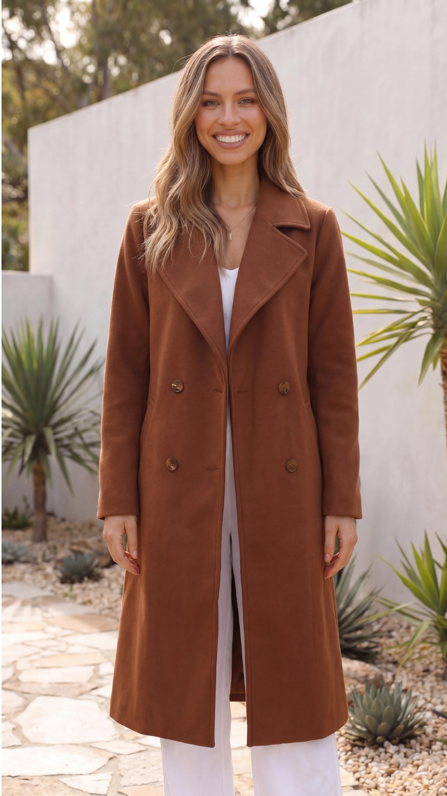 Women's Lapel Double-Breasted Long Trench Coat