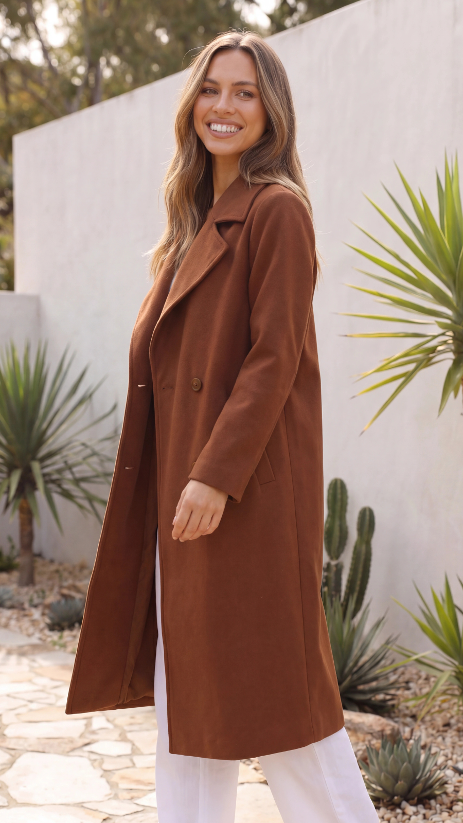 Women's Lapel Double-Breasted Long Trench Coat