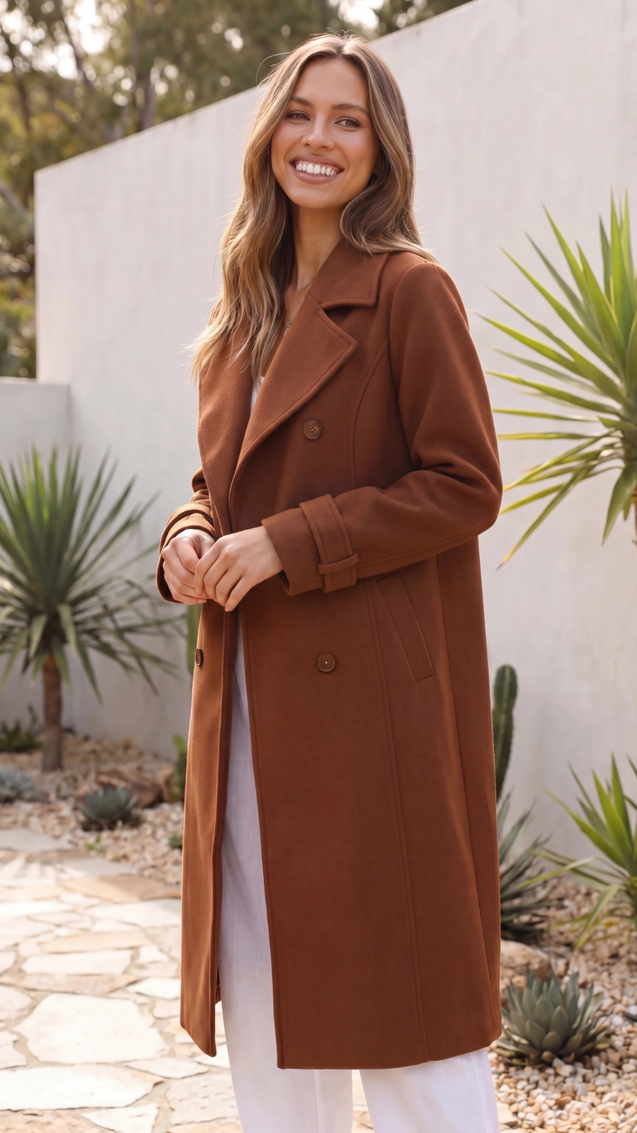 Women's Lapel Double-Breasted Long Trench Coat