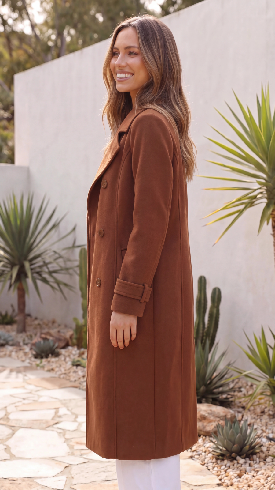 Women's Lapel Double-Breasted Long Trench Coat