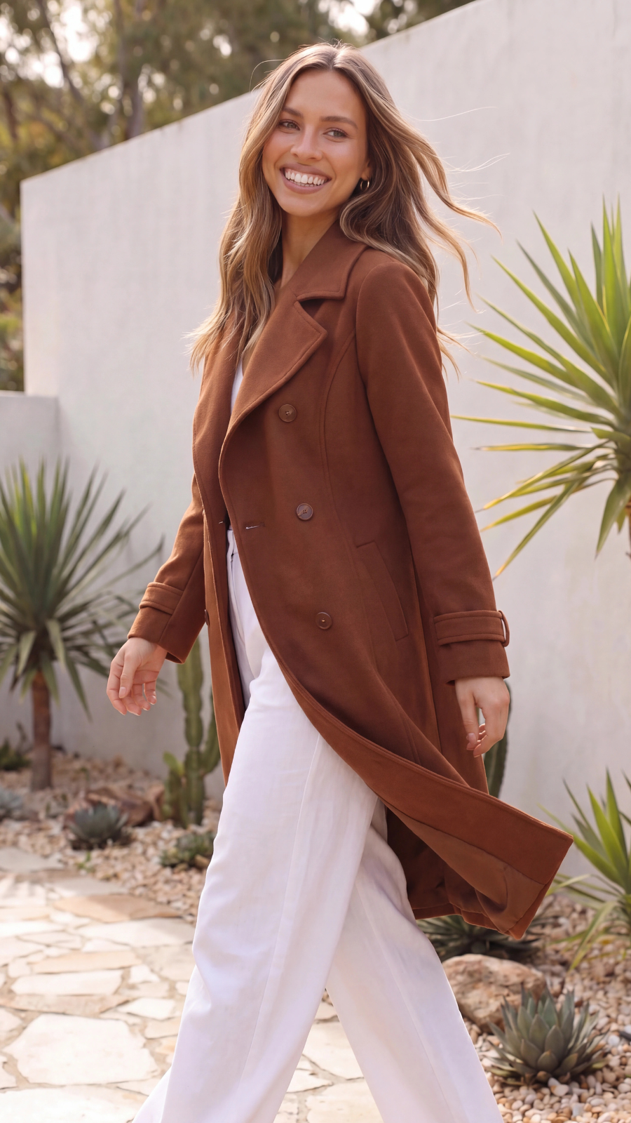 Women's Lapel Double-Breasted Long Trench Coat