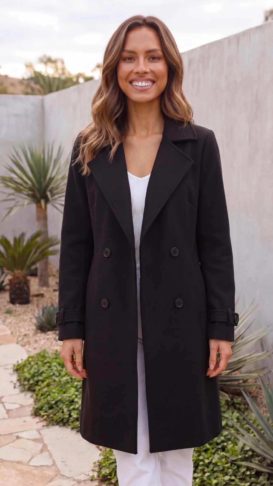 Women's Lapel Double-Breasted Long Trench Coat