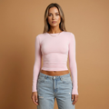 Women_sLong-Women's Round Neck Long Sleeve Top pink 2
