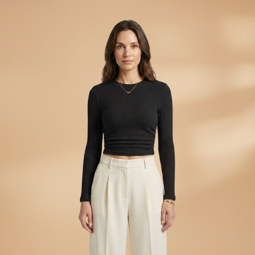 Women's Long Sleeve Textured Crop Top