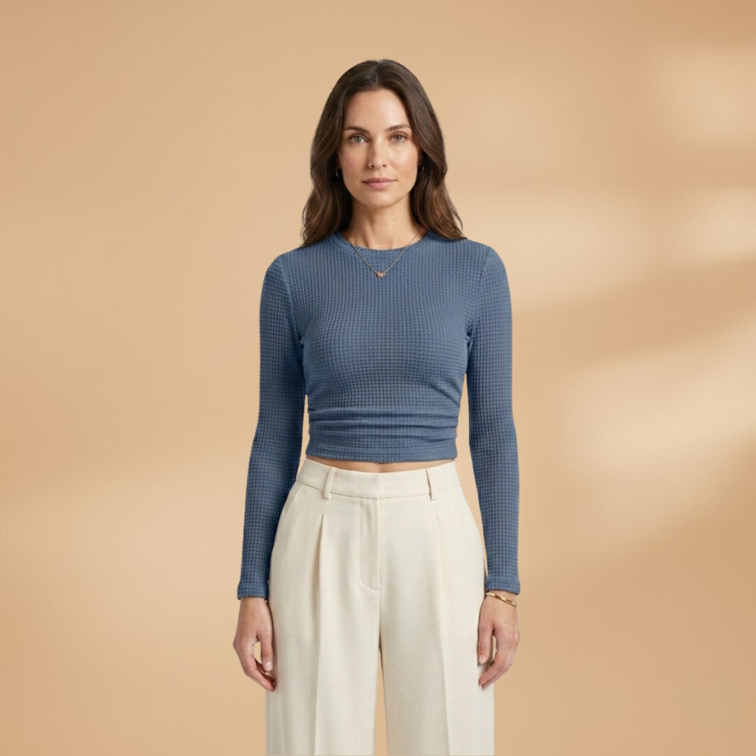 Women's Long Sleeve Textured Crop Top