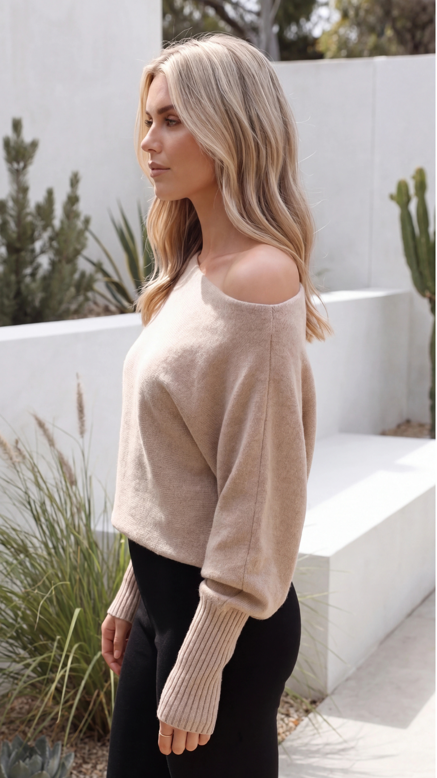 Women's Off Shoulder Asymmetric Knit Jumper