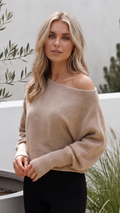 Women's Off Shoulder Asymmetric Knit Jumper