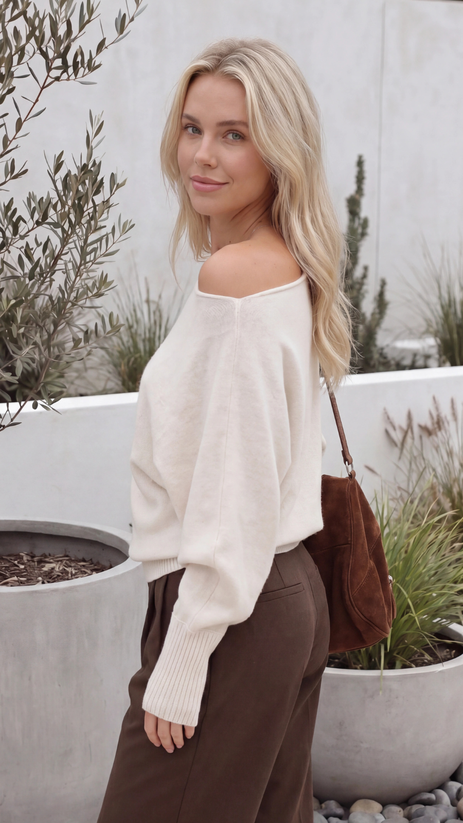 Women's Off Shoulder Asymmetric Knit Jumper