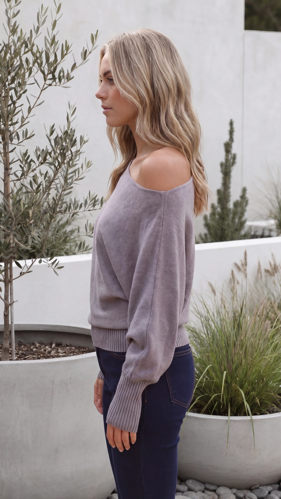Women's Off Shoulder Asymmetric Knit Jumper