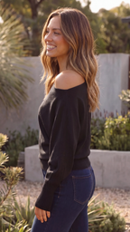Women's Off Shoulder Asymmetric Knit Jumper | Long Sleeve Knit Top