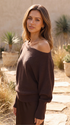 Women's Off Shoulder Asymmetric Knit Jumper | Long Sleeve Knit Top
