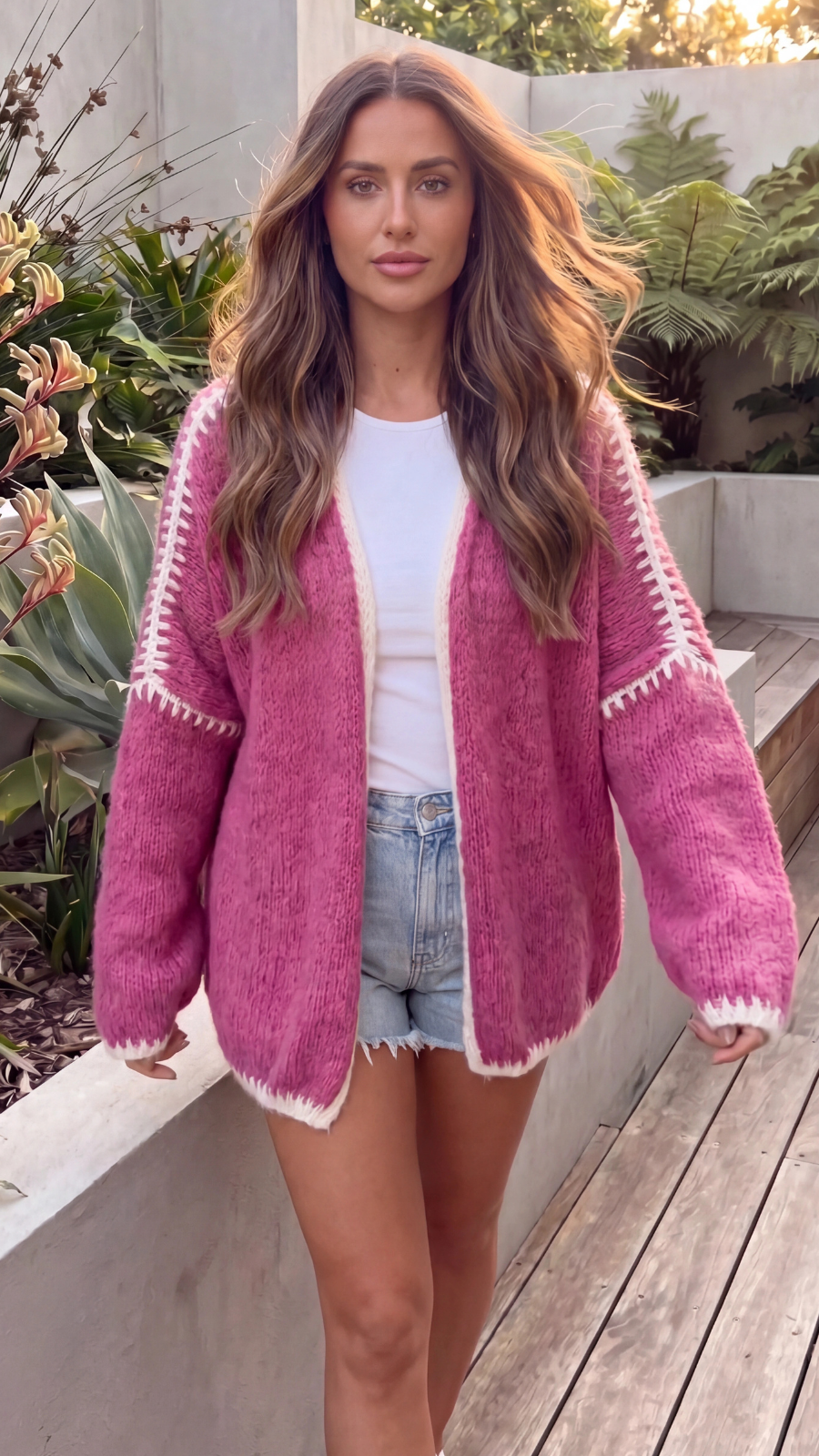 Women's Open Front Oversized Chunky Knit Cardigan