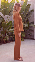 Women's Two Piece Polo Collar Long Sleeve Wide Leg Lounge Set