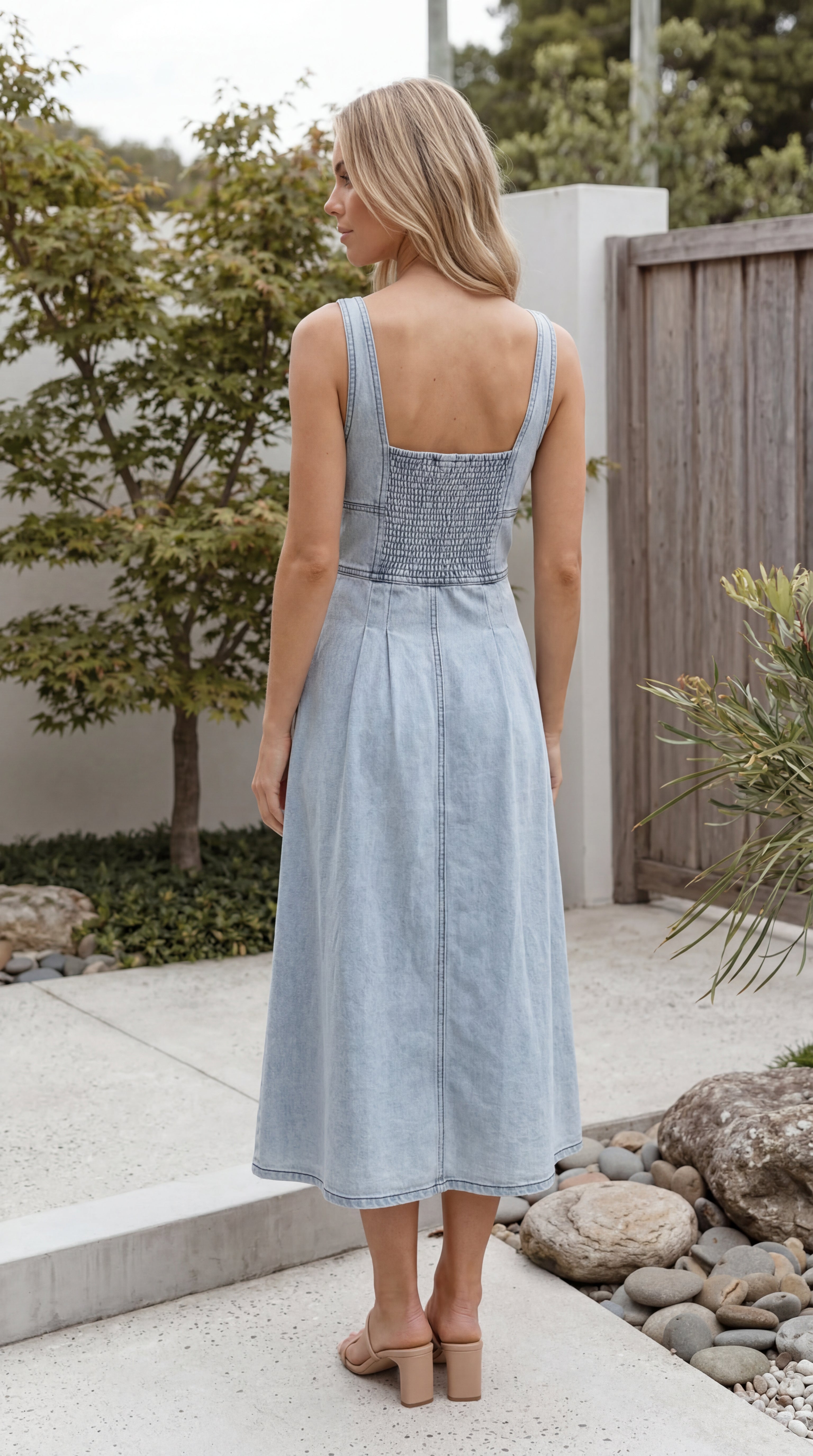 sleeveless button down midi dress Women's Sleeveless Button Up Denim Look Midi Dress with Pockets – Lume De  Label