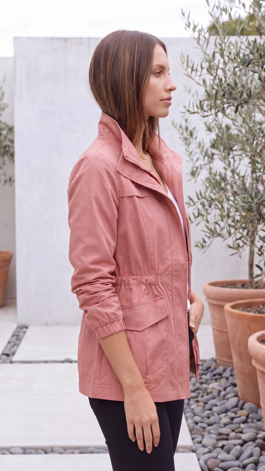 Women's Lightweight Zip Up Drawstring Utility Jacket