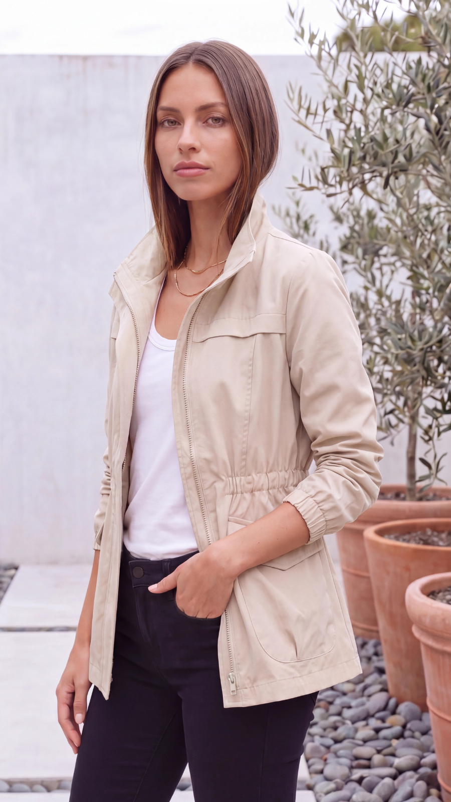 Women's Lightweight Zip Up Drawstring Utility Jacket