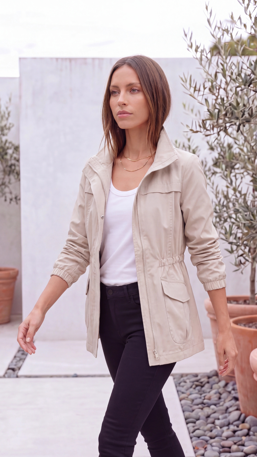 Women's Lightweight Zip Up Drawstring Utility Jacket
