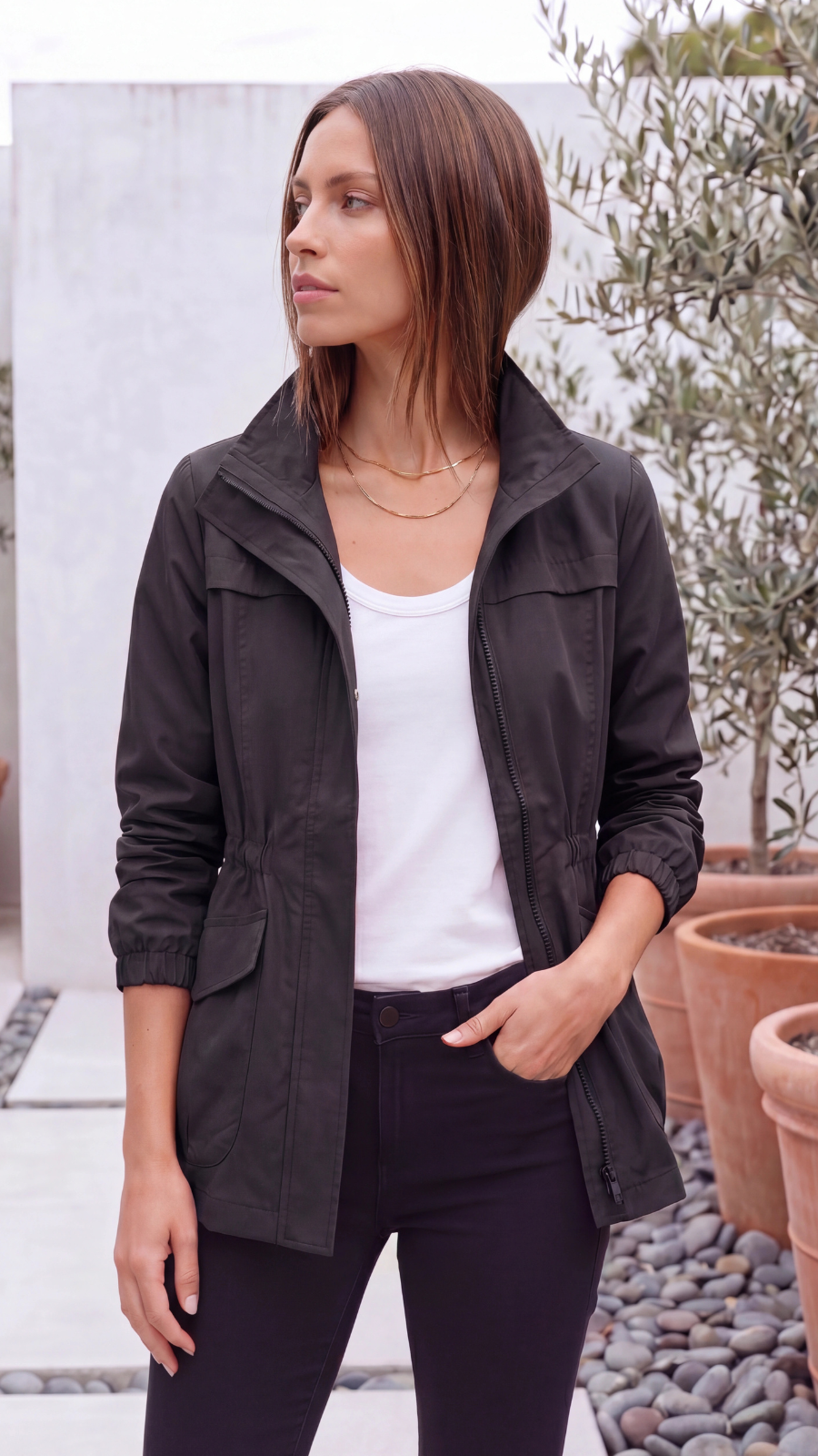 Women's Lightweight Zip Up Drawstring Utility Jacket