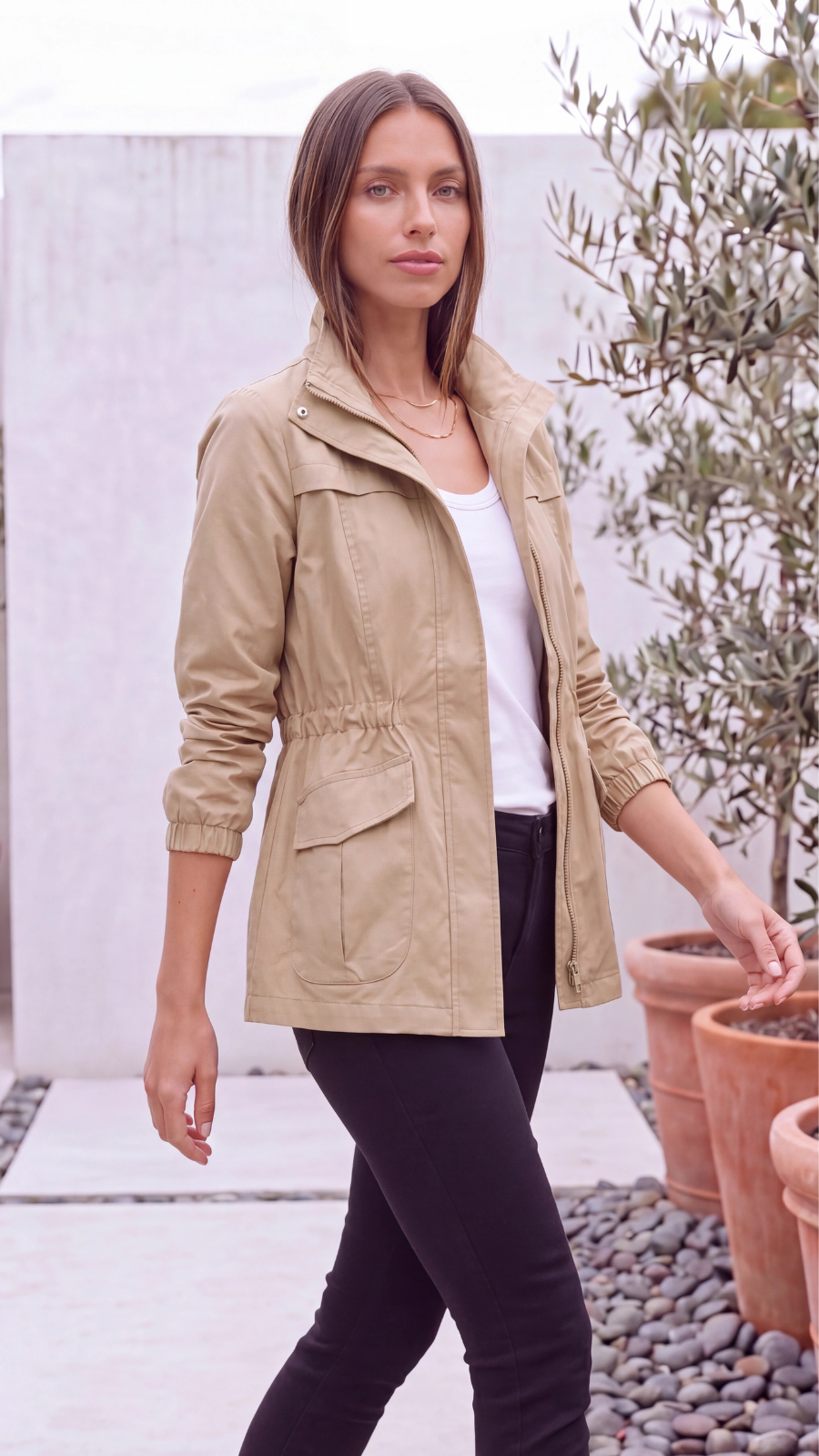 Women's Lightweight Zip Up Drawstring Utility Jacket