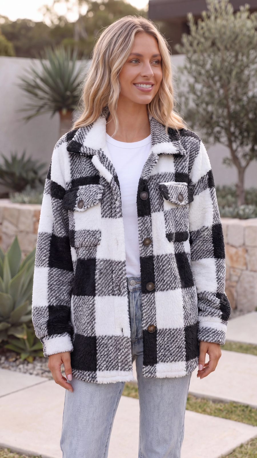 Women's Warm Oversized Checked Jacket