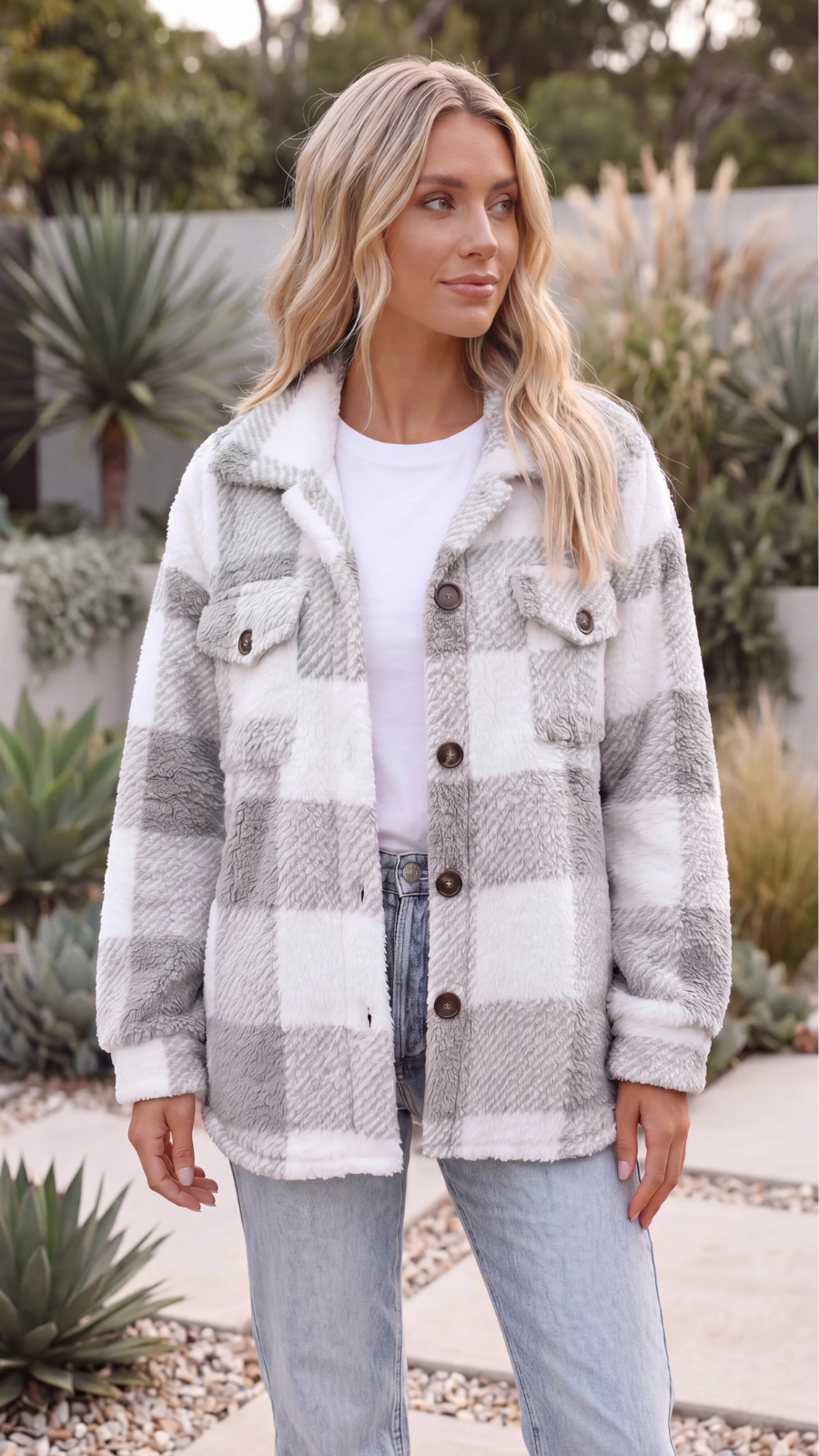 Women's Warm Oversized Checked Jacket