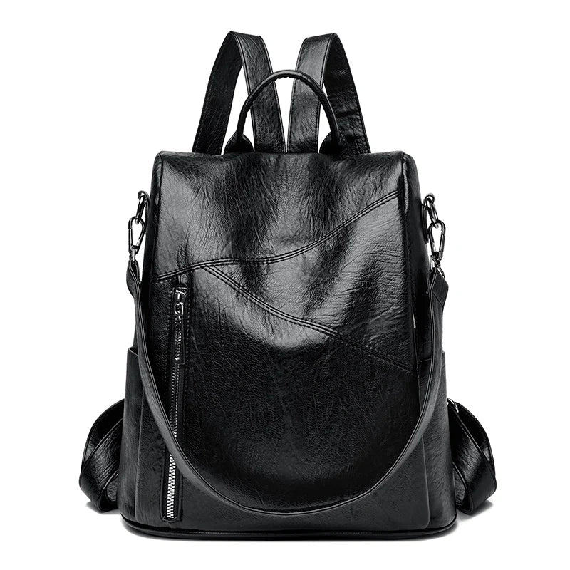 Women's Anti-Theft Faux Leather Backpack black 1