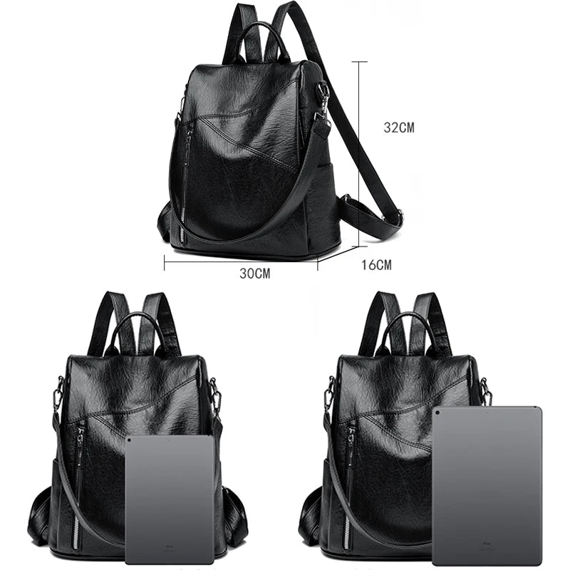 Women's Anti-Theft Faux Leather Backpack black 2
