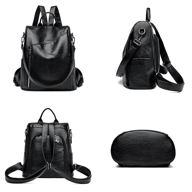 Women's Anti-Theft Faux Leather Backpack black 3