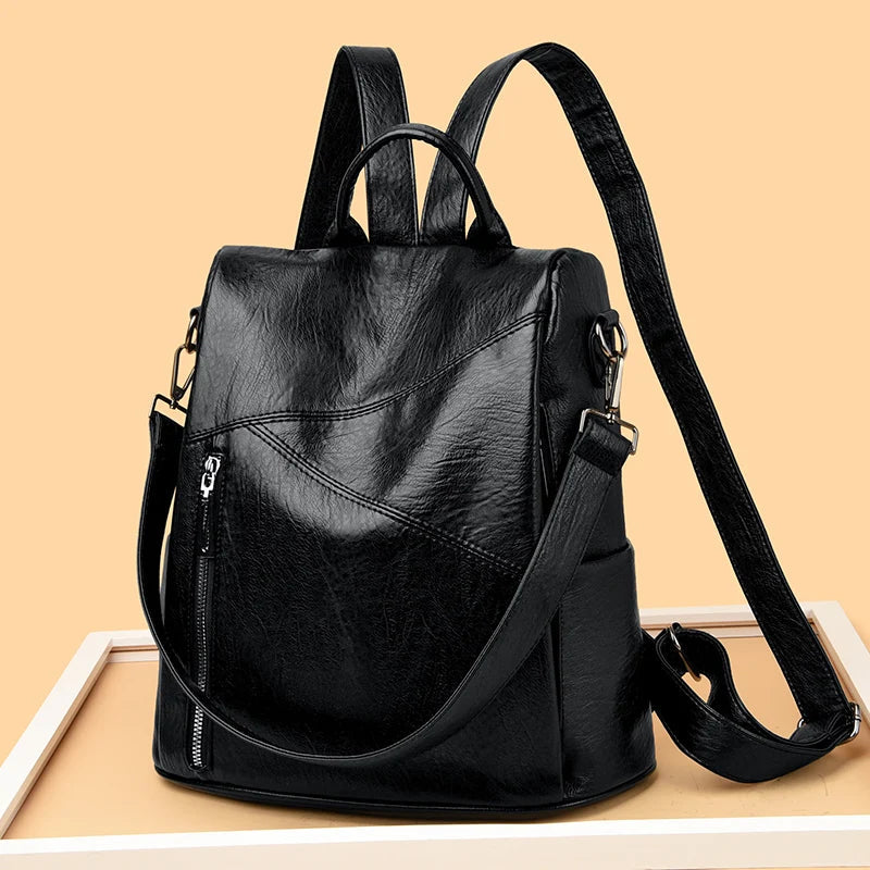 Women's Anti-Theft Faux Leather Backpack black 4