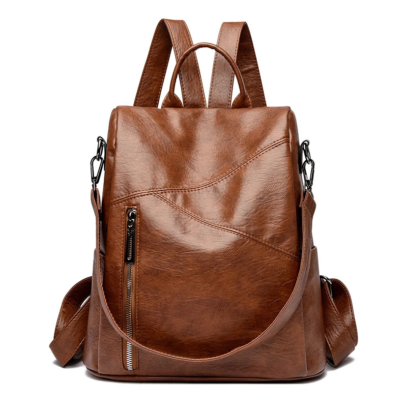 Women's Anti-Theft Faux Leather Backpack brown 3