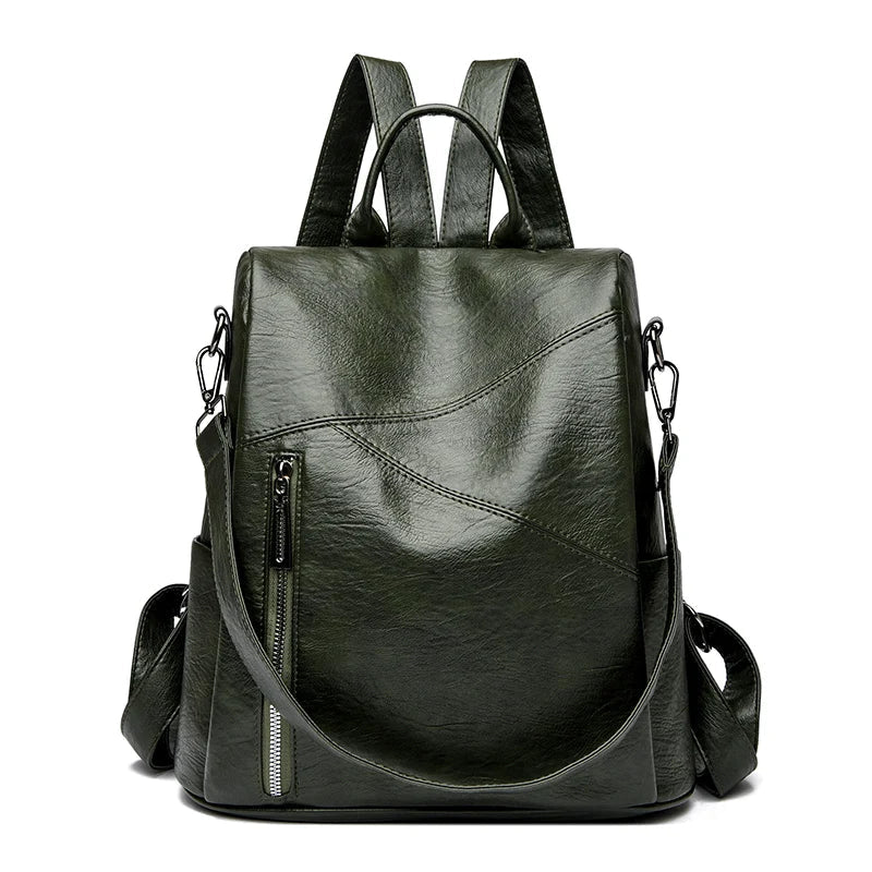Women's Anti-Theft Faux Leather Backpack green