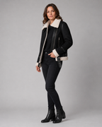Women's Aviator Jacket with Sherpa Collar and Asymmetric Zip