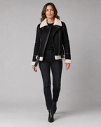 Women's Aviator Jacket with Sherpa Collar and Asymmetric Zip