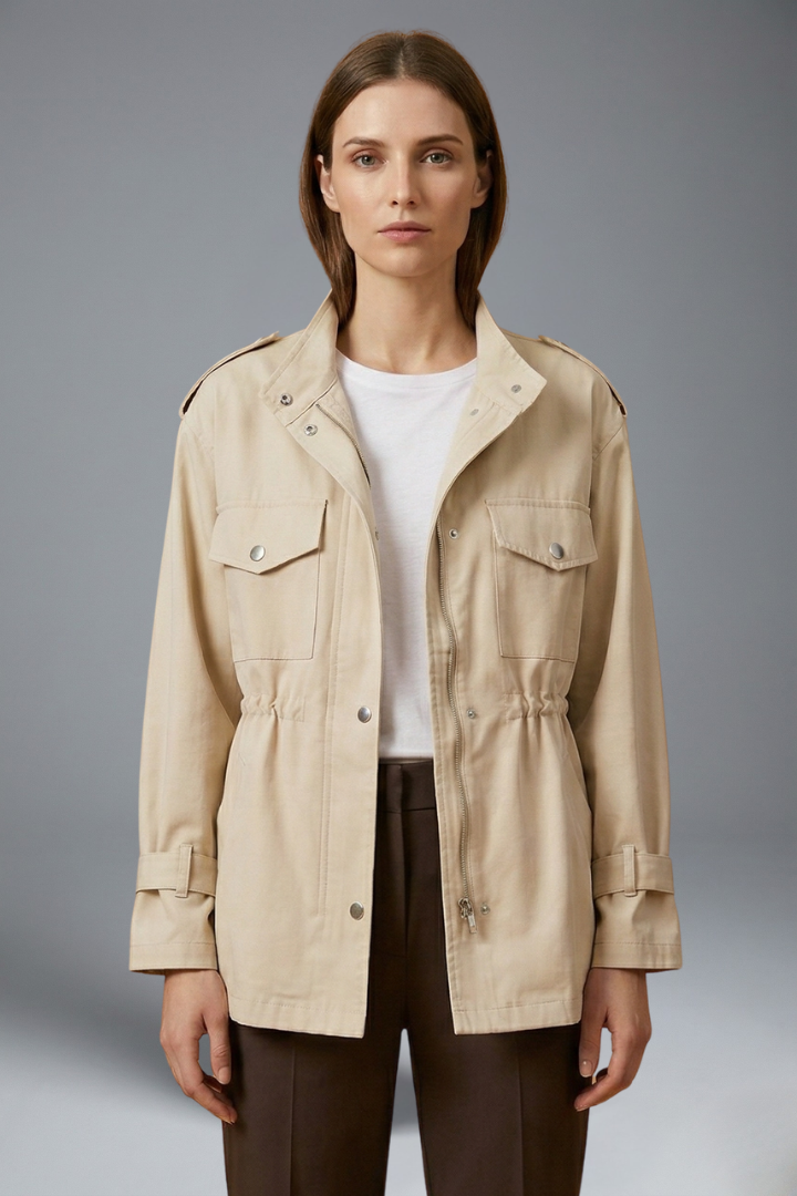 Women's Utility Jacket | Lightweight Drawstring Waist Zip Field Jacket