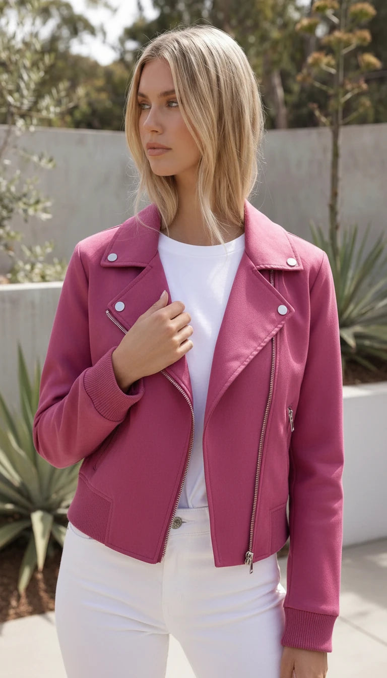 Women's Biker Jacket With Asymmetric Zip