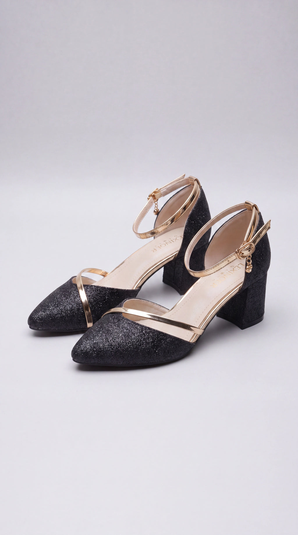 Women's Block Heel Ankle Strap Court Shoes black 1