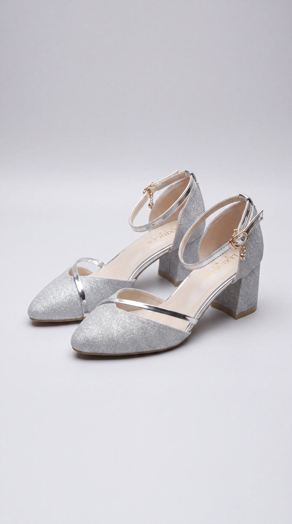 Women's Block Heel Ankle Strap Court Shoes silver 1