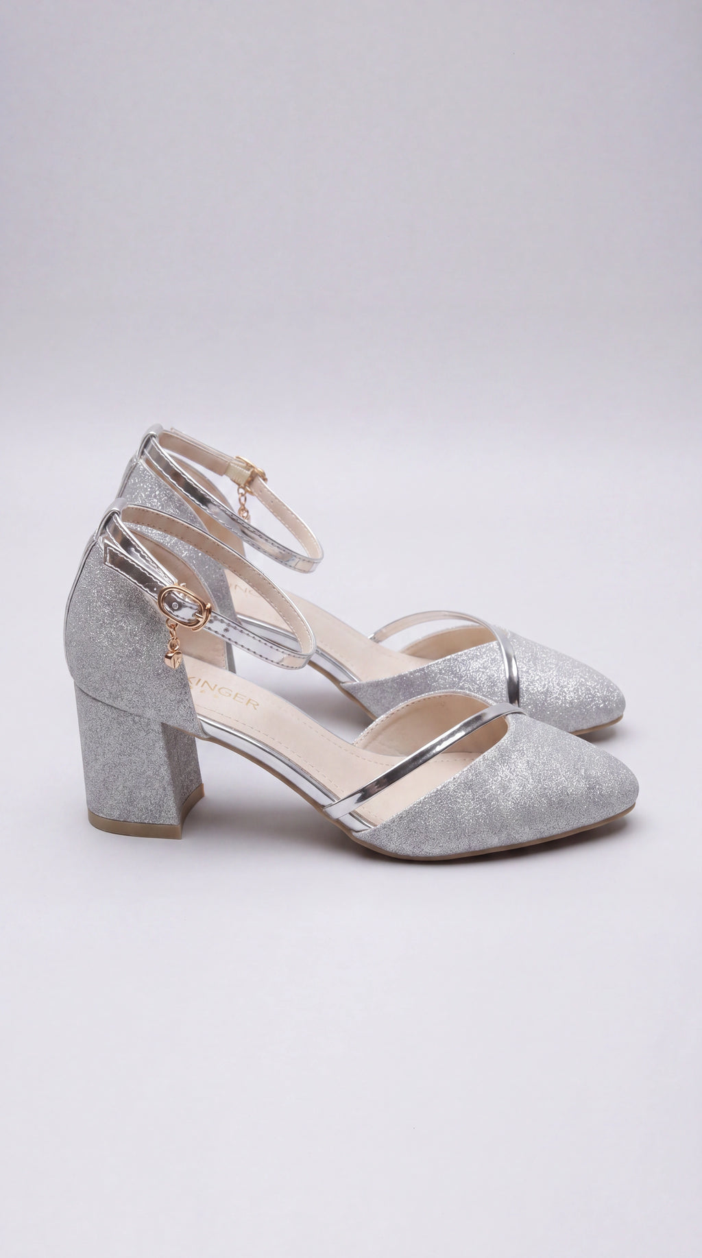 Women's Block Heel Ankle Strap Court Shoes silver 2